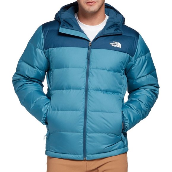 The North Face Alpz Luxe Down Puffer Coat Jacket Storm Blue Mens Hooded Sz Large - Picture 3 of 8